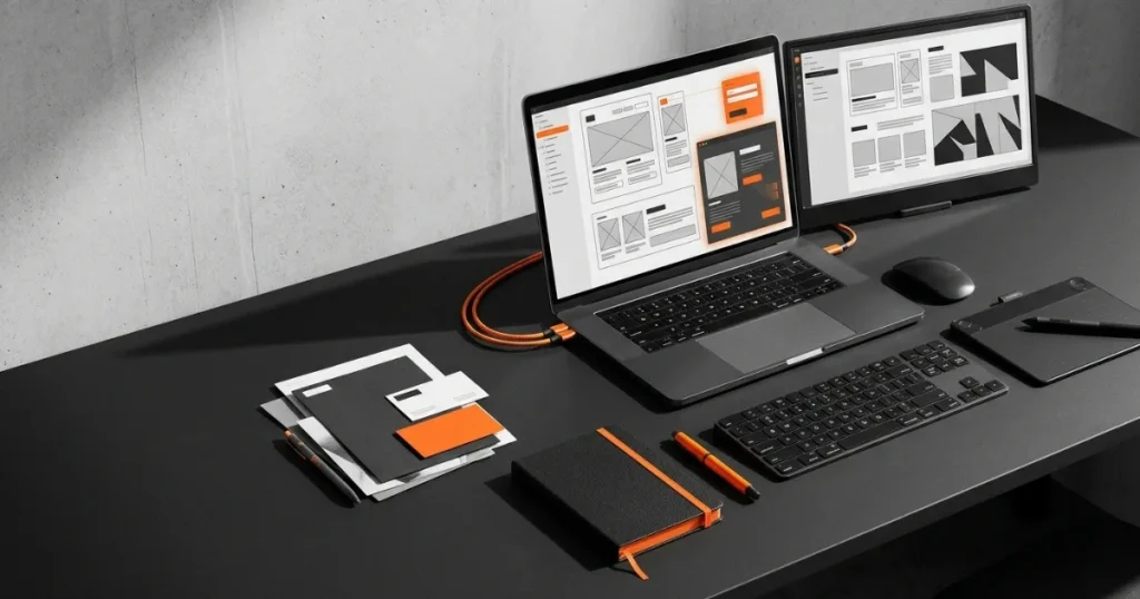 UI/UX prototype wireframes in Figma alongside brand visual assets and high-converting ad creative templates engineered by KloudBased